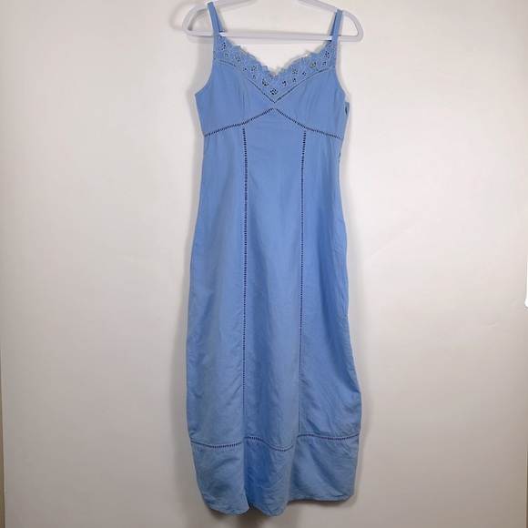 Madewell Sweetheart Midi Dress Linen Cotton Blend in Powder Blue Size 2 NWT - Picture 7 of 13